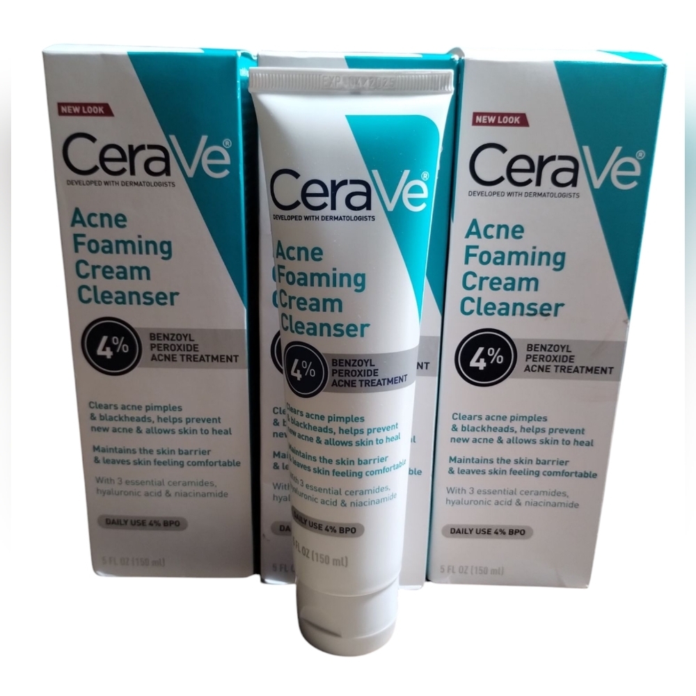 CeraVe Acne Pimples Foaming Cream Cleanser 4% Benzoyl‎ Peroxide 3pcs Bundle